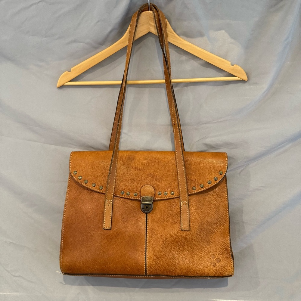 Patricia Nash Verbania Leather Satchel Tan Cognac Vintage Boho Structured Bag